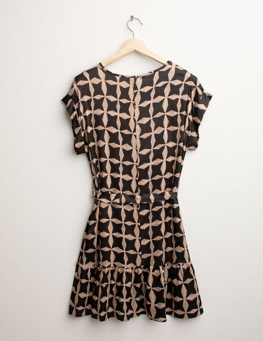 Stretch Viscose Satin Crew Neck Dress - back - 002