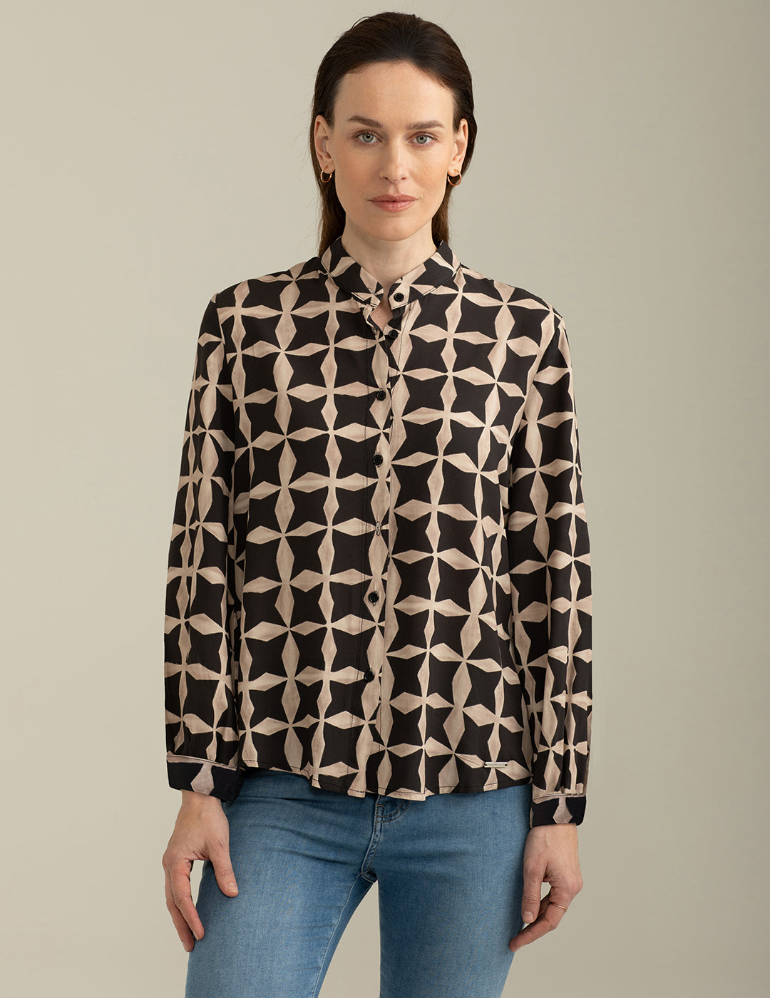 Camicia Collo Coreana in Popeline di Viscosa donna beige fw25s32cs cc-a0101 Camicia Collo Coreana in Popeline di Viscosa