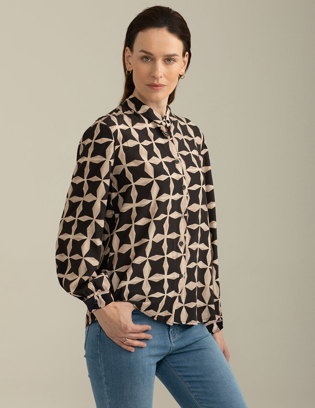 Camicia Collo Coreana in Popeline di Viscosa donna beige fw25s32cs cc-a0101 Camicia Collo Coreana in Popeline di Viscosa