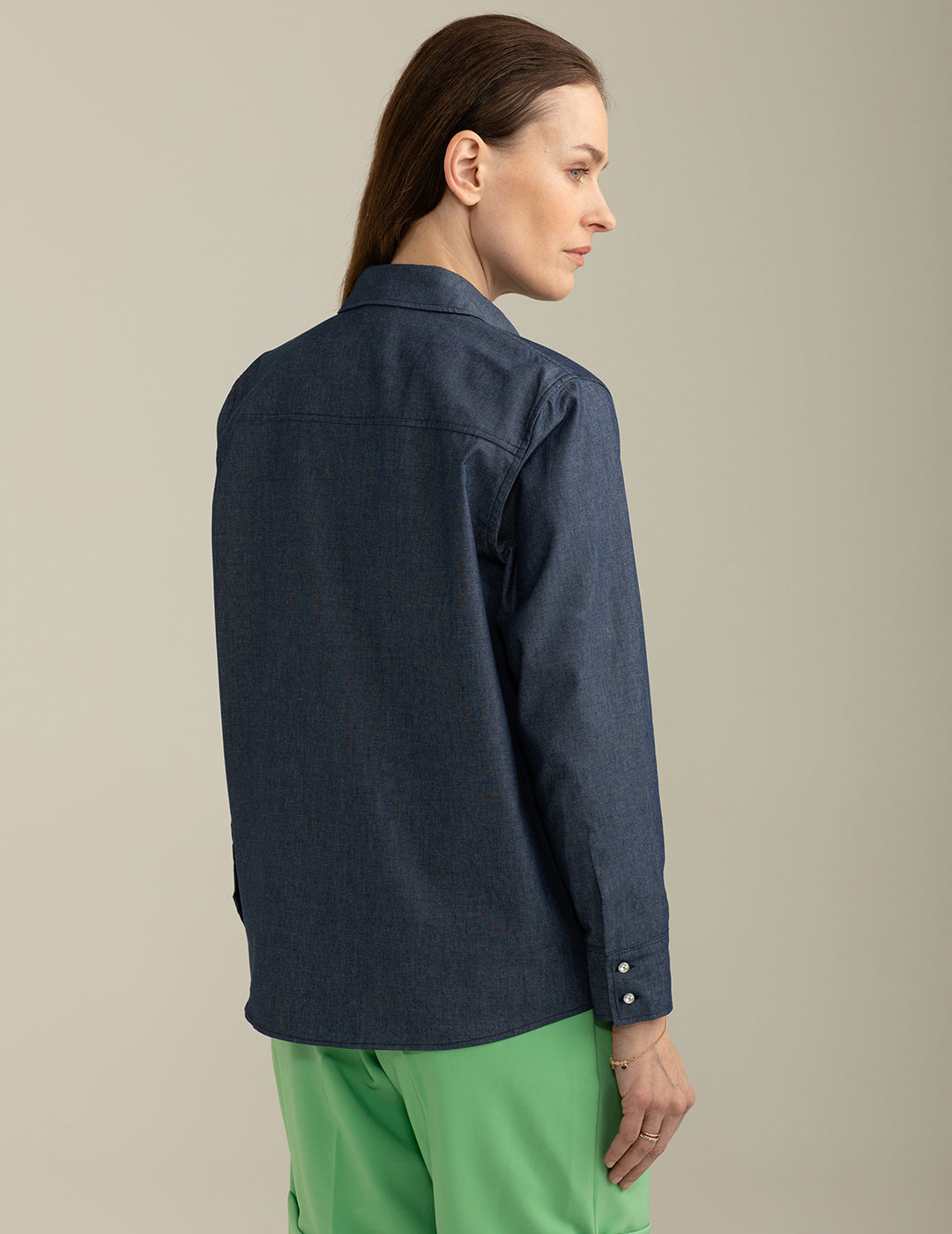 Camicia Manica Lunga in Chambray donna indigo fw25s40cu cc-a0608 Camicia Manica Lunga in Chambray