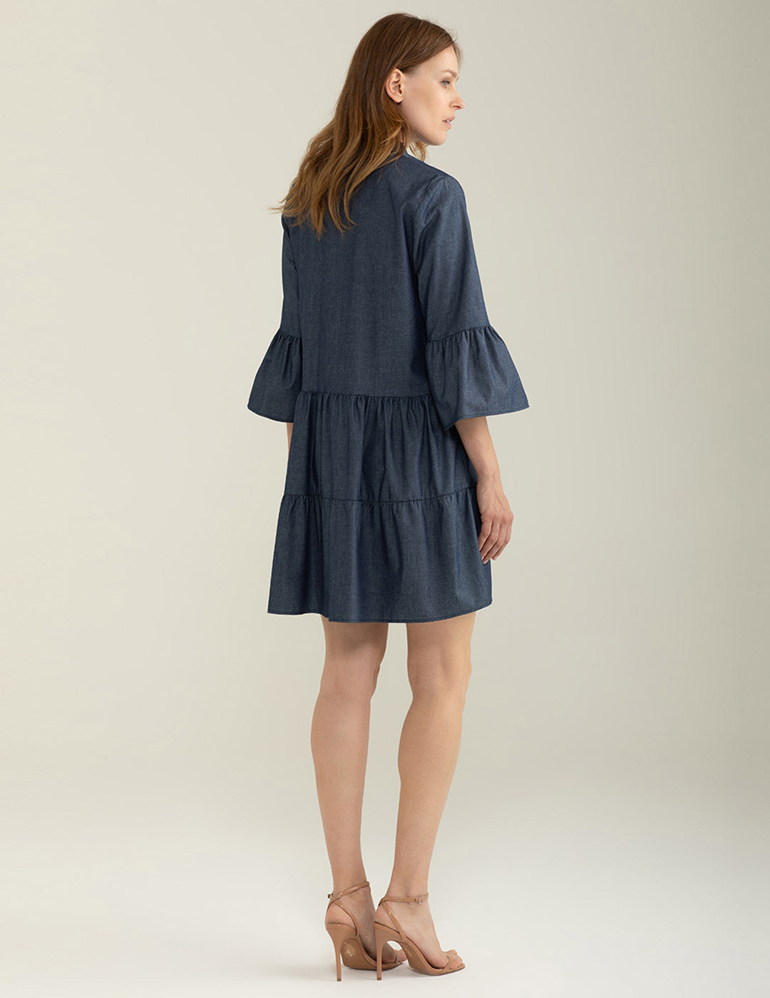 Abito Girocollo Manica 3/4 in Chambray donna indigo fw25s30au cc-a0608 Abito Girocollo Manica 3/4 in Chambray
