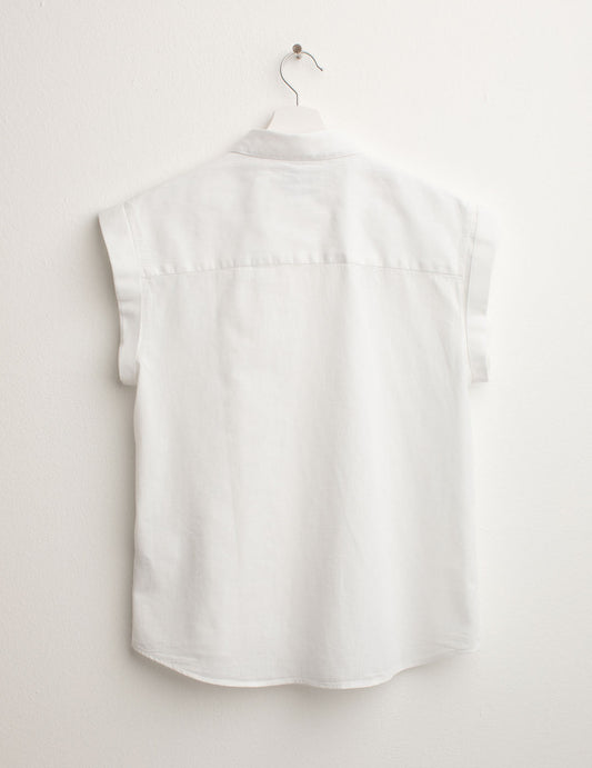 Linen Blend Turn-Up Short Sleeve Shirt - back - 002