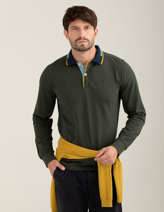 Polo manica lunga in piquet stretch uomo army fm25w01qu cc-a0804