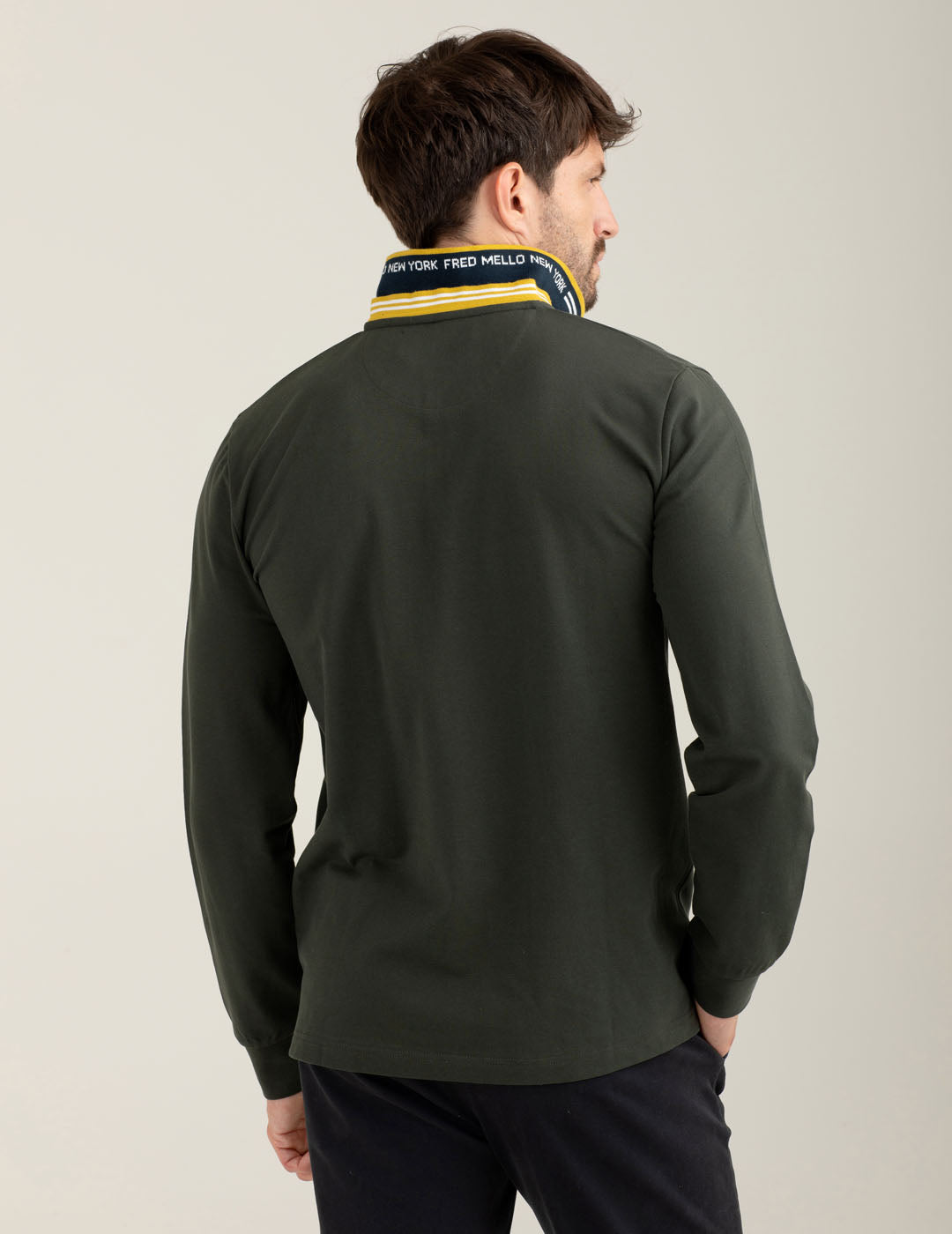 Polo manica lunga in piquet stretch uomo army fm25w01qu cc-a0804 Polo manica lunga in piquet stretch