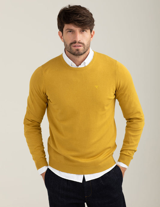 Maglia girocollo in misto viscosa uomo golden olive fm25w50mg cc-a0820