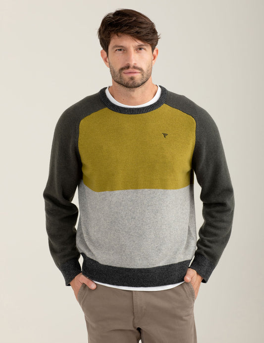 Maglia color block in lambswool uomo golden olive fm25w27mg cc-a0820