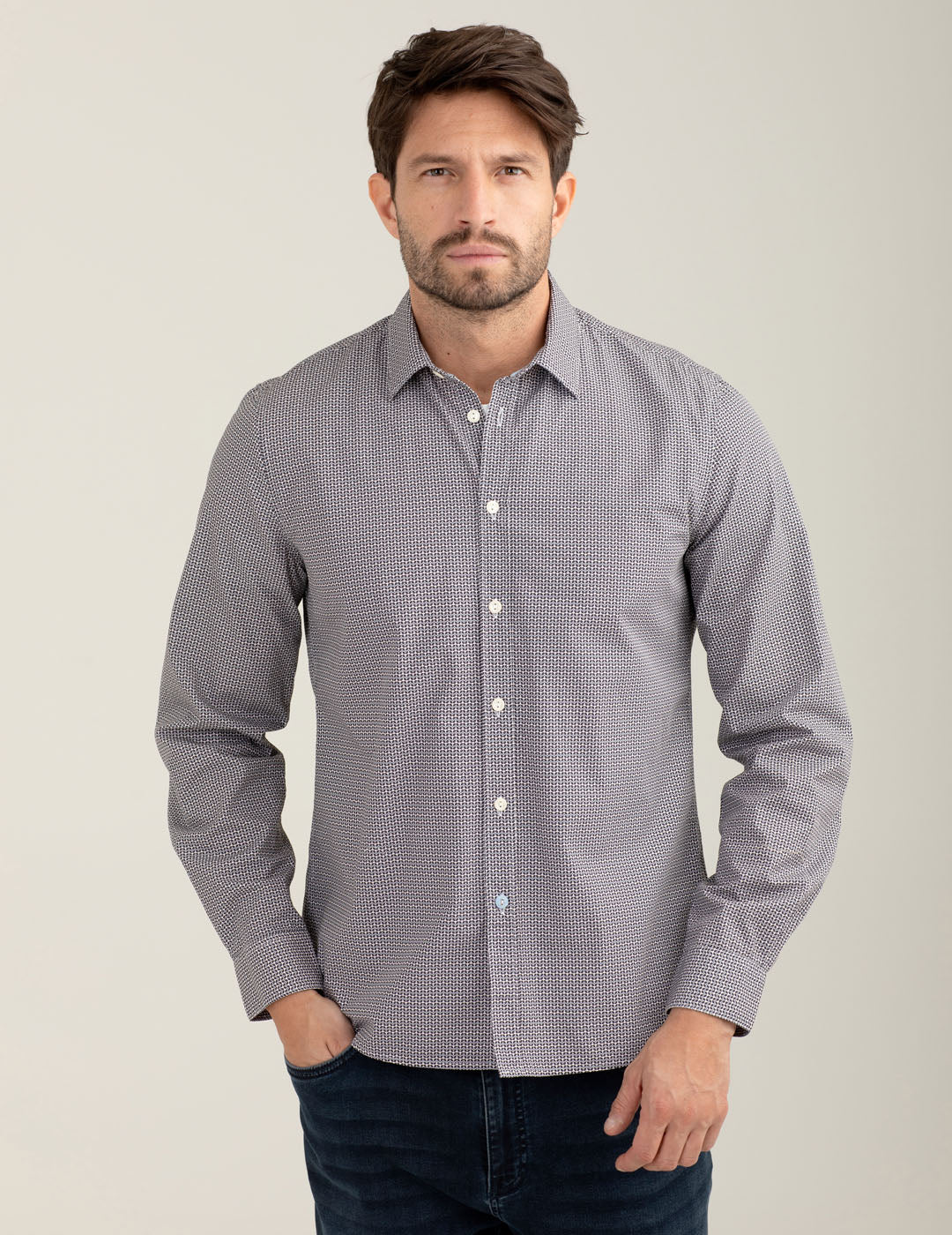 Camicia fantasia in popeline stampato uomo blue fm25w06cs cc-a0601 Camicia fantasia in popeline stampato