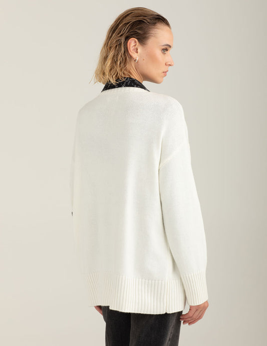 Maglia girocollo floreale ricamata - back - 002