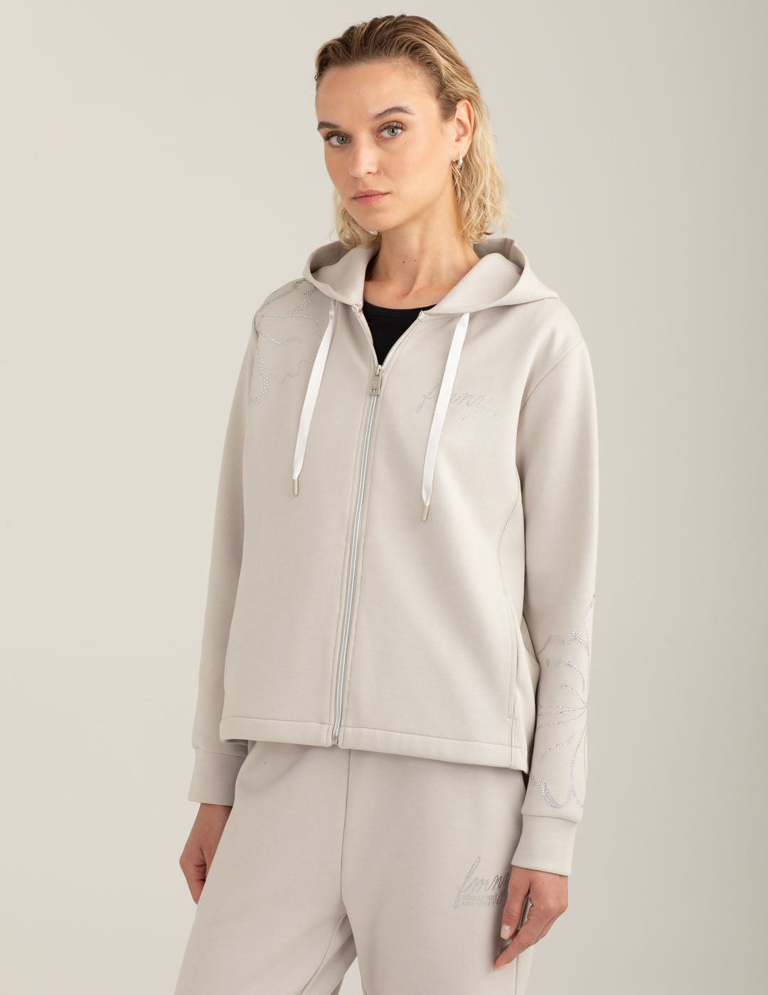 Full-zip hoodie with rhinestone details ice Woman FW25W01FZ