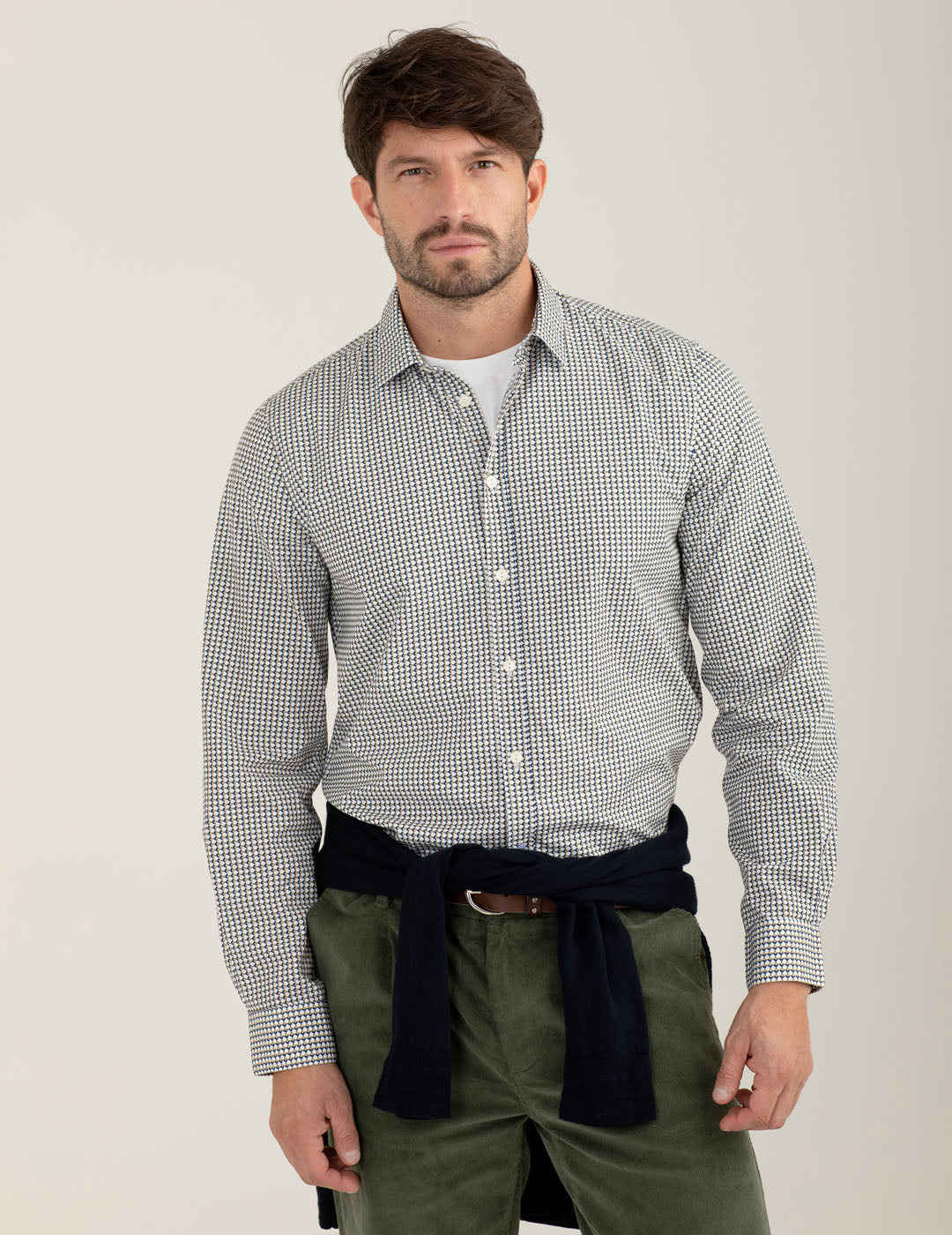 Camicia fantasia in popeline stampato uomo golden olive fm25w06cs cc-a0820 Camicia fantasia in popeline stampato