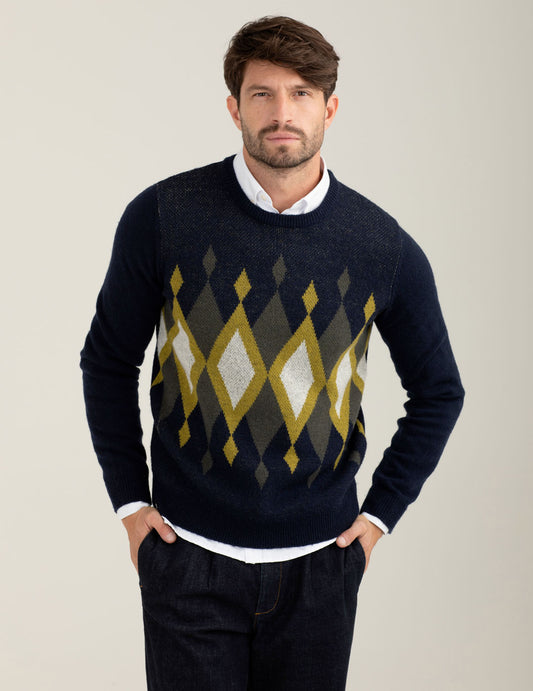 Maglia con intarsio a rombi in lambswool uomo blue fm25w29mg cc-a0601