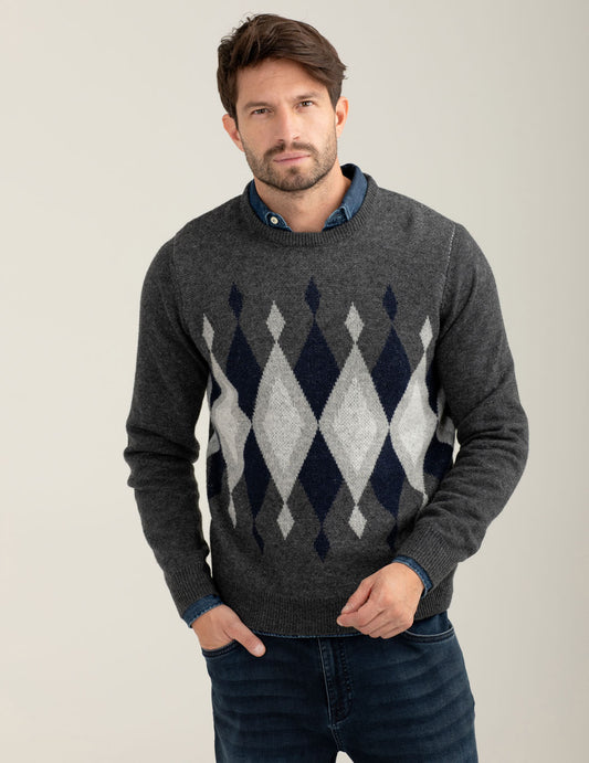 Maglia con intarsio a rombi in lambswool uomo antracite melange fm25w29mg cc-a0953