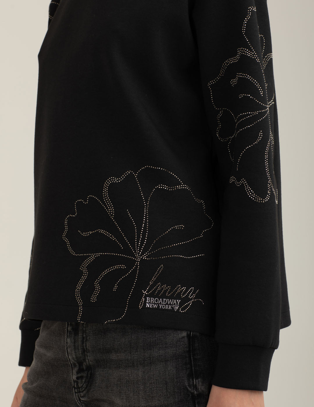 Felpa girocollo con strass e fiori donna black fw25w06fg cc-a0951 Felpa girocollo con strass e fiori