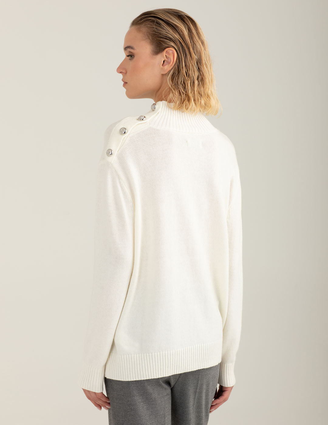 Maglia dolcevita con bottoni araldici donna off white fw25w06md cc-a0002 Maglia dolcevita con bottoni araldici