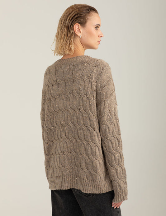 Maglia girocollo a trecce con micropaillettes - back - 002