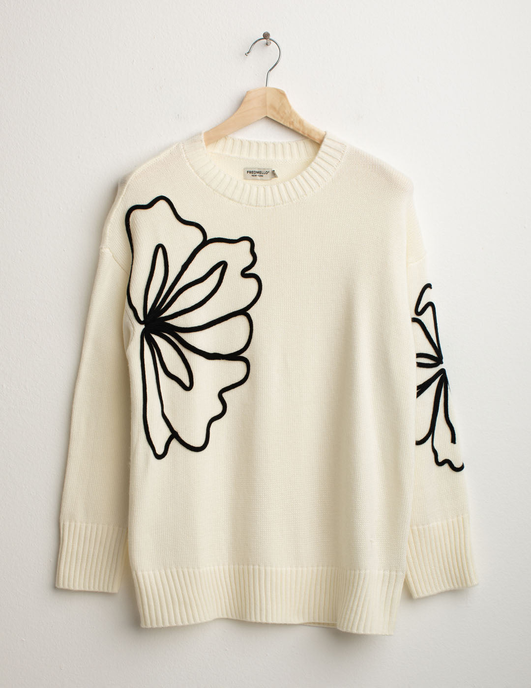 Maglia girocollo floreale ricamata donna off white fw25w11mg cc-a0002 Maglia girocollo floreale ricamata