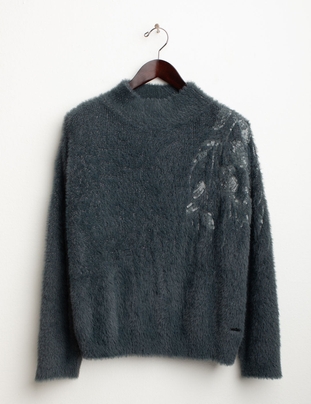 Dolcevita effetto pelliccia con ricami e paillettes donna dark gray fw25w22md cc-a0903 Dolcevita effetto pelliccia con ricami e paillettes