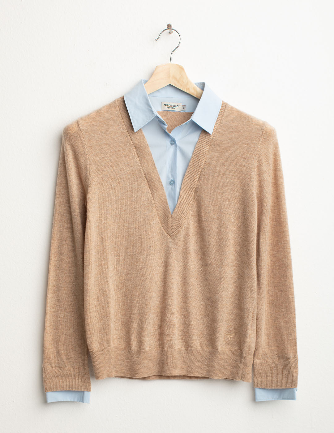 Maglia con colletto in tessuto camicia donna beige fw25w07ma cc-a0101 Maglia con colletto in tessuto camicia