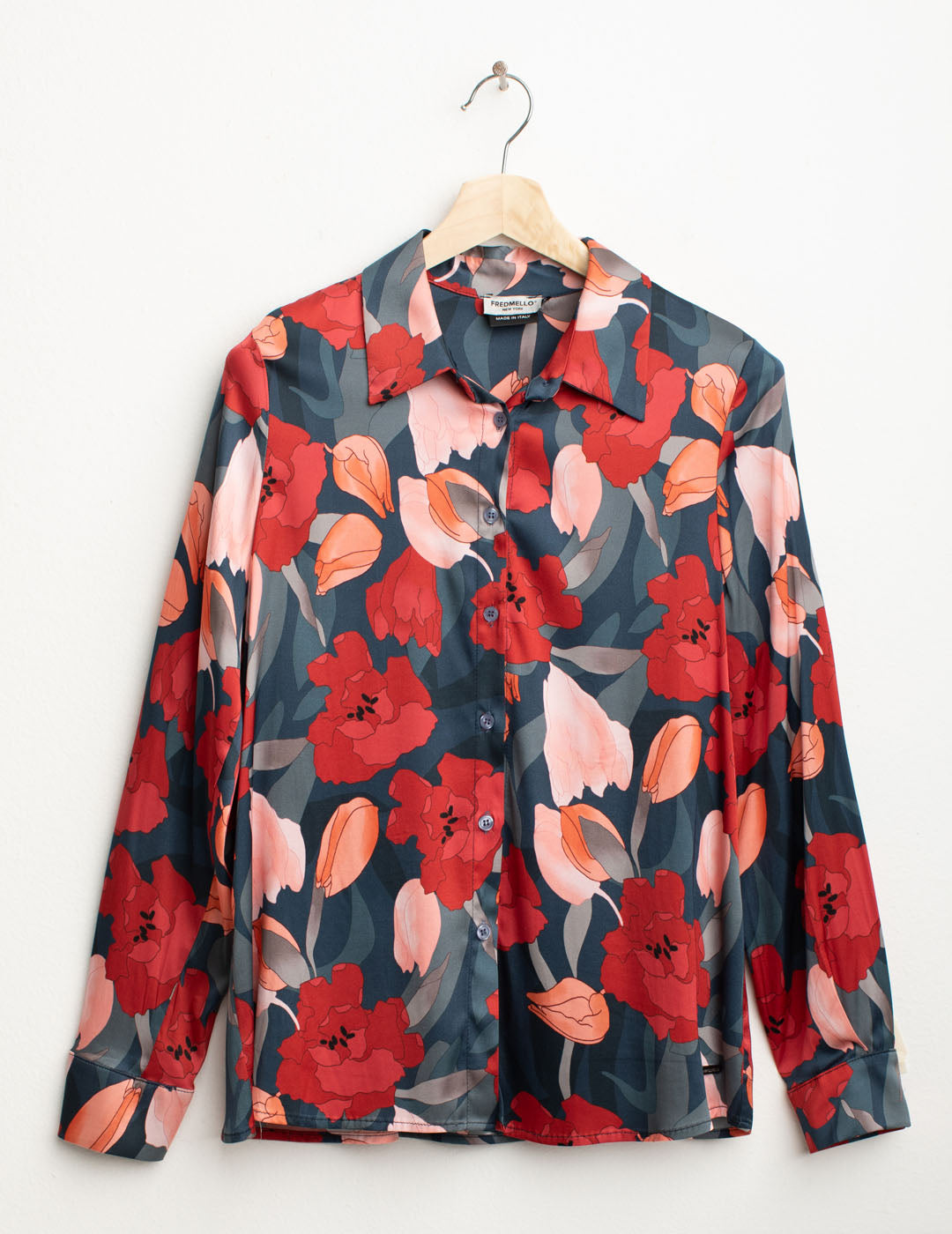 Camicia in raso stretch stampato donna red fw25w10cs cc-a0301 Camicia in raso stretch stampato