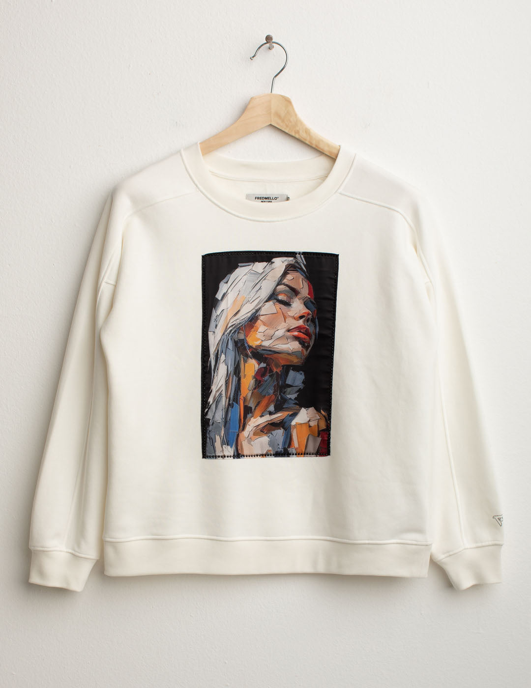 Felpa girocollo con patch in raso e strass donna off white fw25w14fg cc-a0002 Felpa girocollo con patch in raso e strass