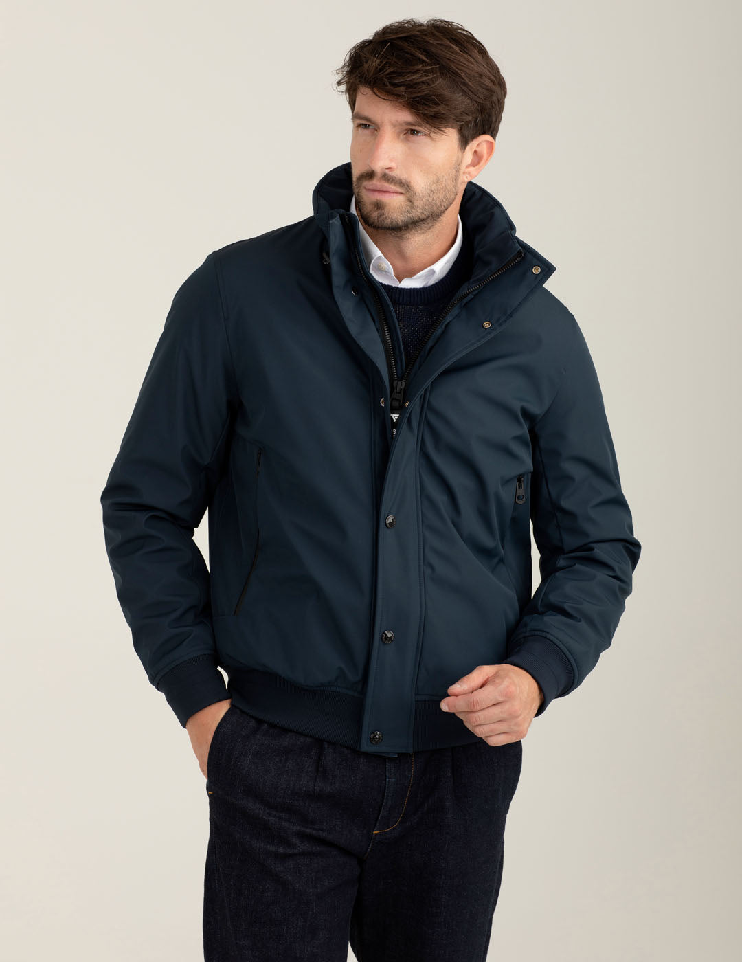 Giubbotto imbottito con cappuccio packable blue Uomo FM25W04KU