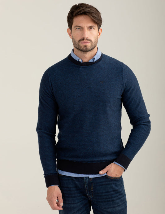 Maglia girocollo con lavorazione fantasia uomo blue fm25w11mg cc-a0601