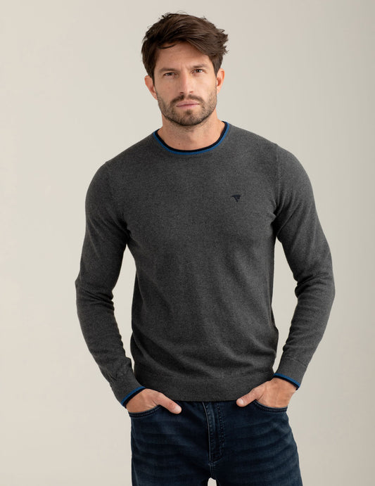 Maglia girocollo con dettagli a contrasto uomo antracite melange fm25w15mg cc-a0953