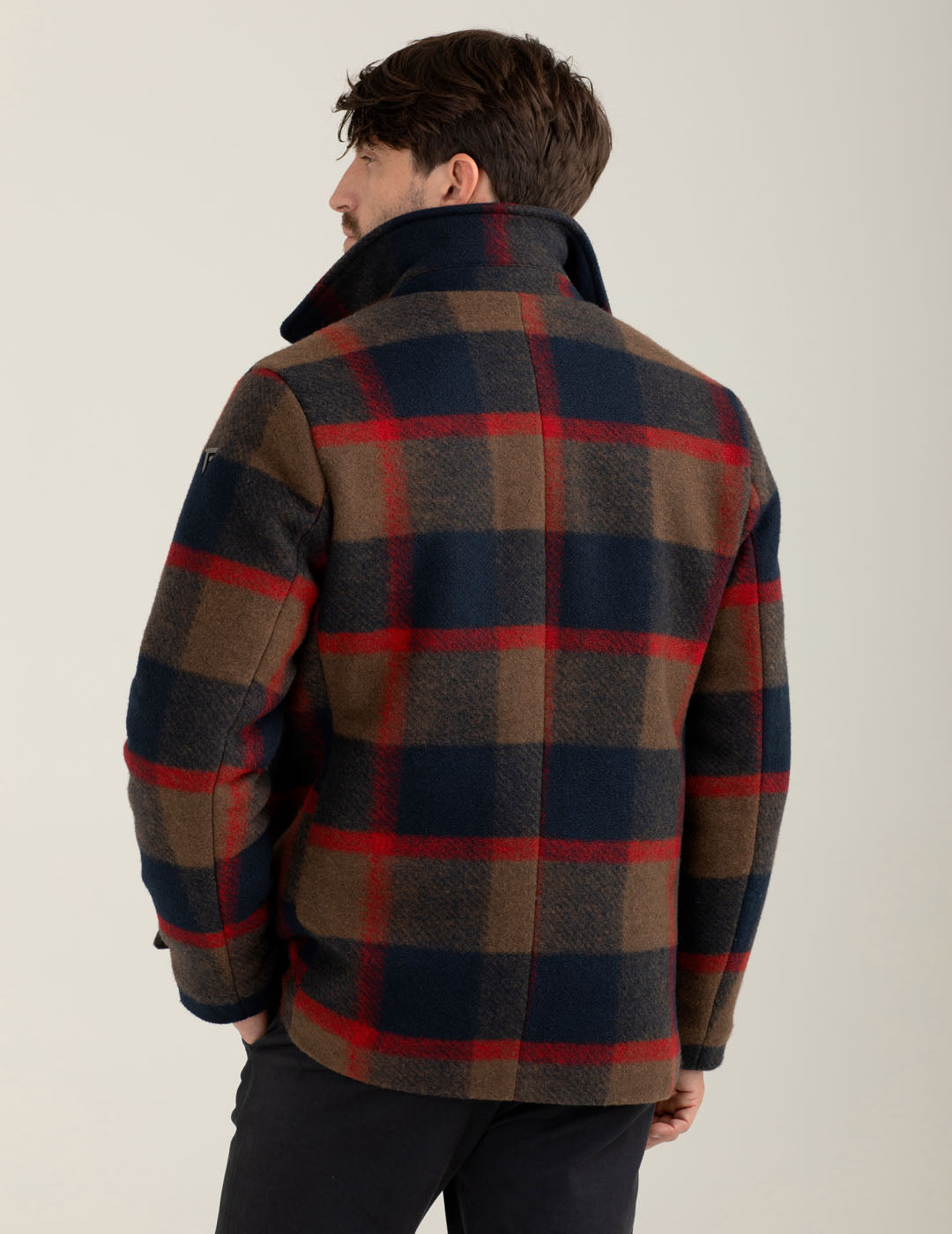 Padded double-breasted check jacket man red fm25w18kt cc-a0301 Padded double-breasted check jacket