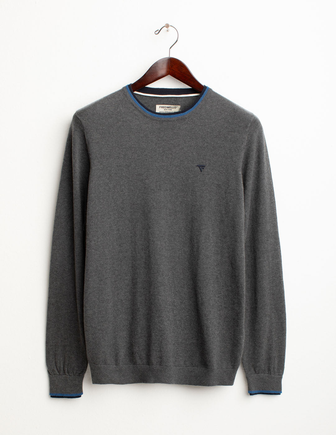Maglia girocollo con dettagli a contrasto uomo antracite melange fm25w15mg cc-a0953 Maglia girocollo con dettagli a contrasto