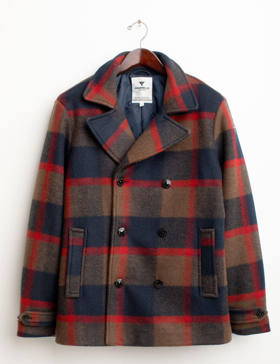 Padded double-breasted check jacket man red fm25w18kt cc-a0301 Padded double-breasted check jacket