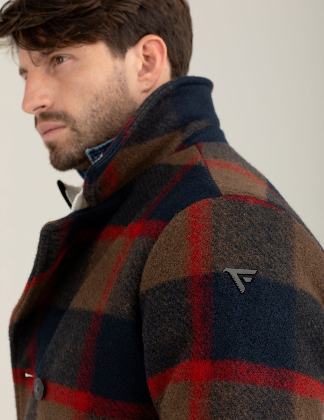 Padded double-breasted check jacket man red fm25w18kt cc-a0301 Padded double-breasted check jacket