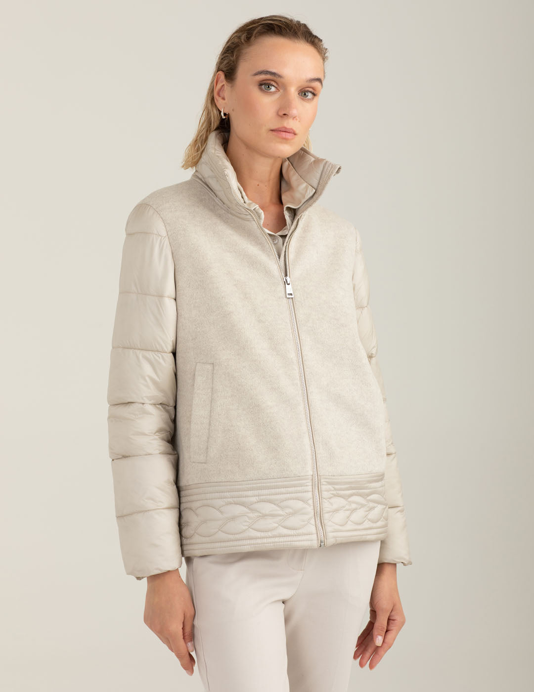 Wool-blend puffer jacket with iridescent details woman cream fw25w03ku cc-a0017 Wool-blend puffer jacket with iridescent details