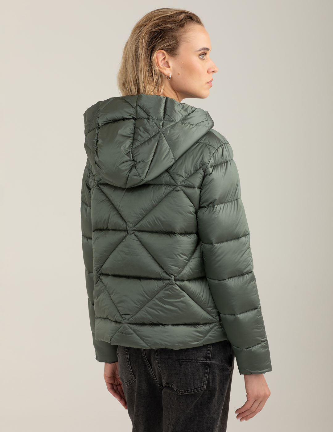 Two-tone hooded puffer jacket woman army fw25w08ku cc-a0804 Two-tone hooded puffer jacket