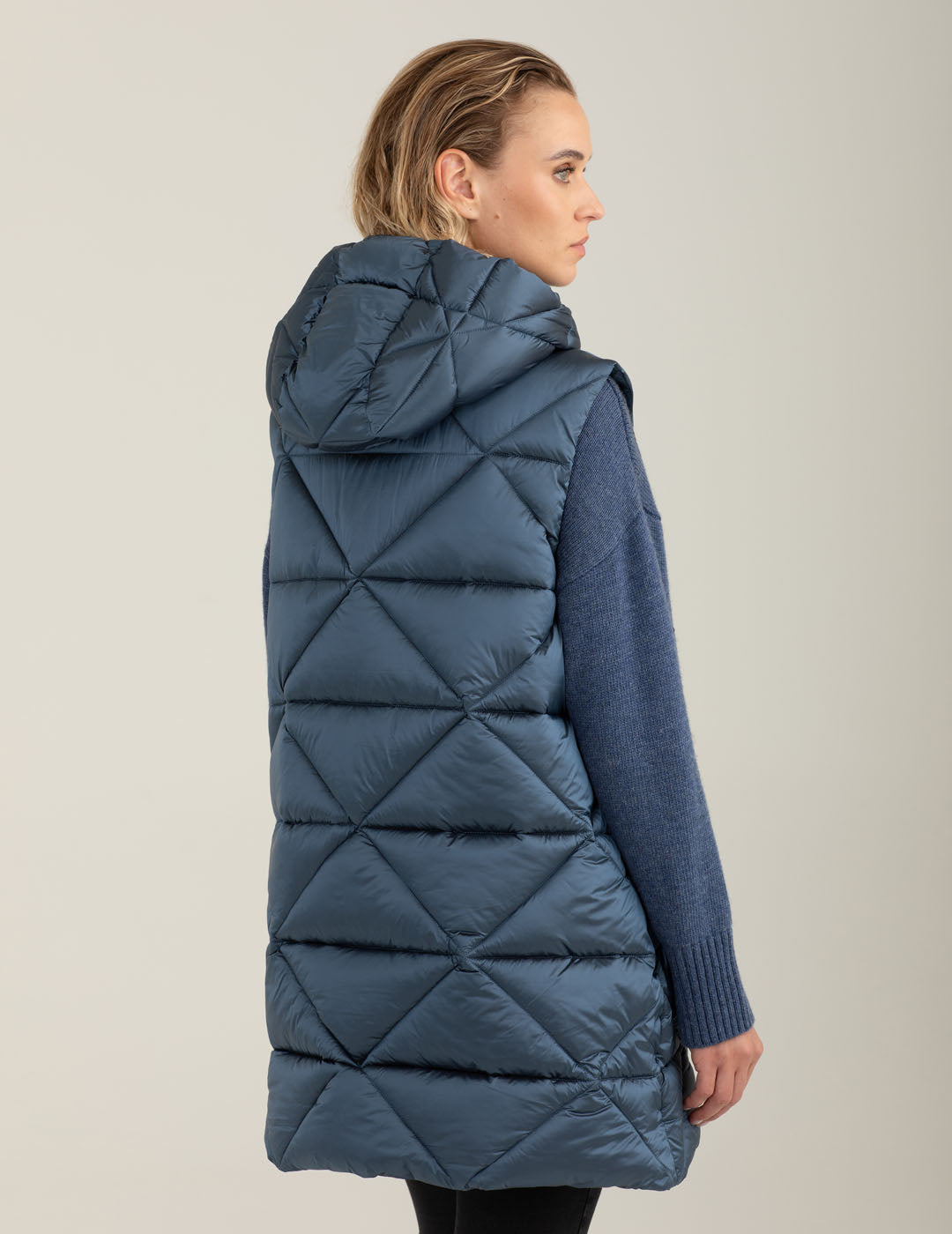 Two-tone hooded padded vest woman blue fw25w09ks cc-a0601 Two-tone hooded padded vest