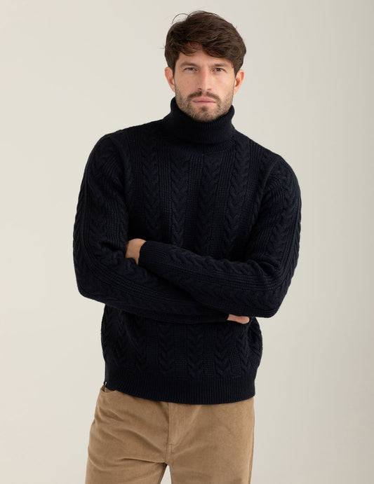 Maglia dolcevita con lavorazione a trecce uomo blue fm25w05md cc-a0601