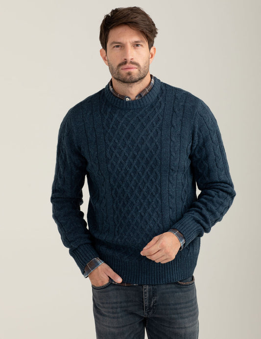 Maglia girocollo con lavorazione a trecce e rombi uomo denim melange fm25w06mg cc-a0620