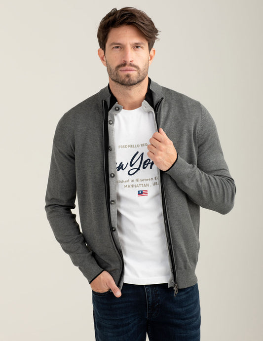Maglia full zip uomo antracite melange fm25w18mz cc-a0953