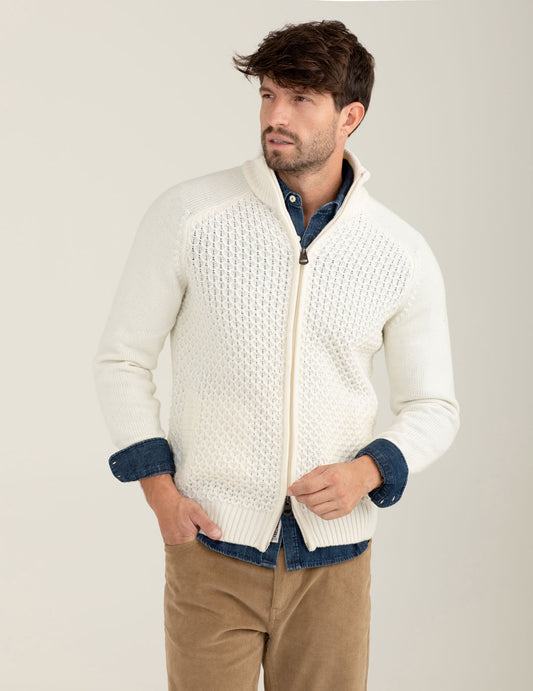Cardigan full zip in maglia con collo alto uomo off white fm25w04mz cc-a0002