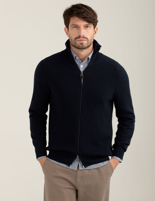 Maglia full zip in maglia a coste uomo blue fm25w09mz cc-a0601