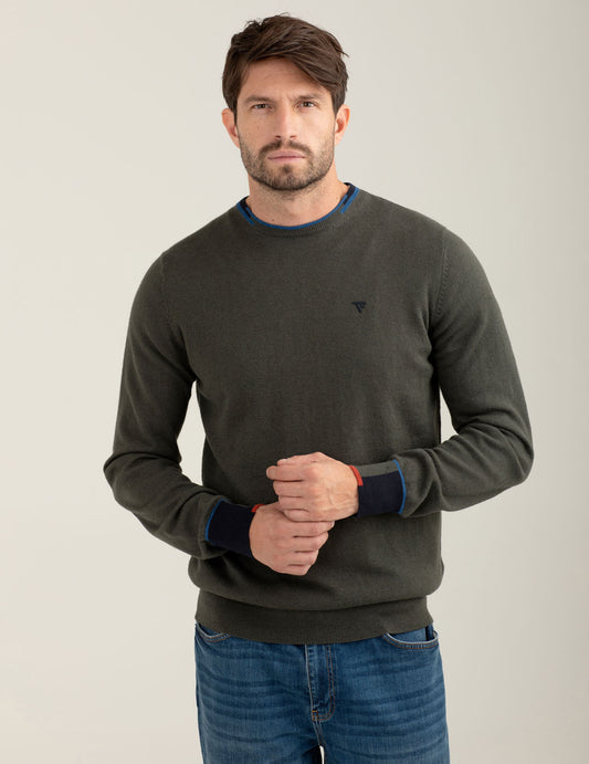 Maglia girocollo con dettagli in contrasto uomo army fm25w14mg cc-a0804