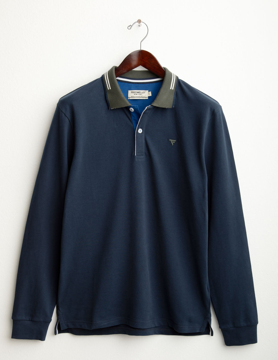 Polo manica lunga in piquet stretch uomo blue fm25w01qu cc-a0601 Polo manica lunga in piquet stretch