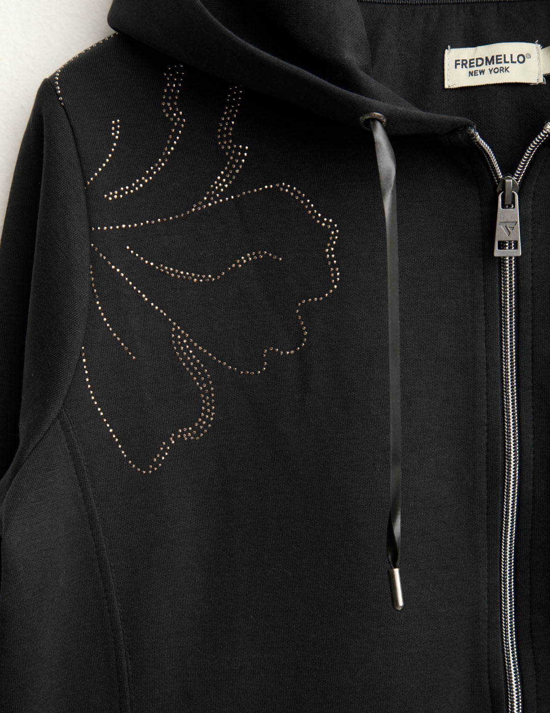 Felpa full zip con cappuccio e strass donna black fw25w01fz cc-a0951 Felpa full zip con cappuccio e strass