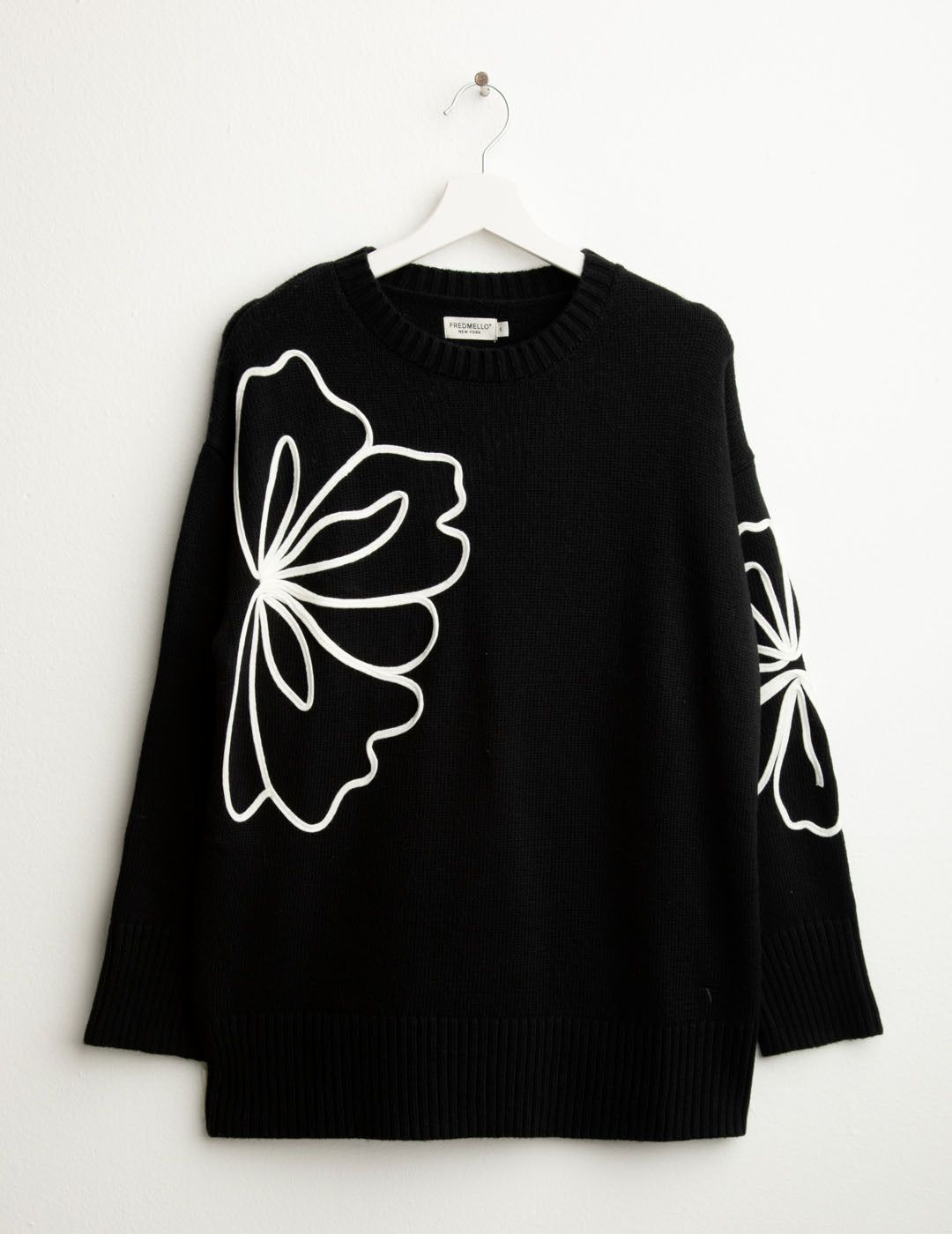 Maglia girocollo floreale ricamata donna black fw25w11mg cc-a0951 Maglia girocollo floreale ricamata