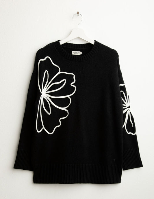 Maglia girocollo floreale ricamata donna black fw25w11mg cc-a0951