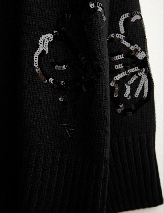 Maglia dolcevita con ricami floreali - back - 002