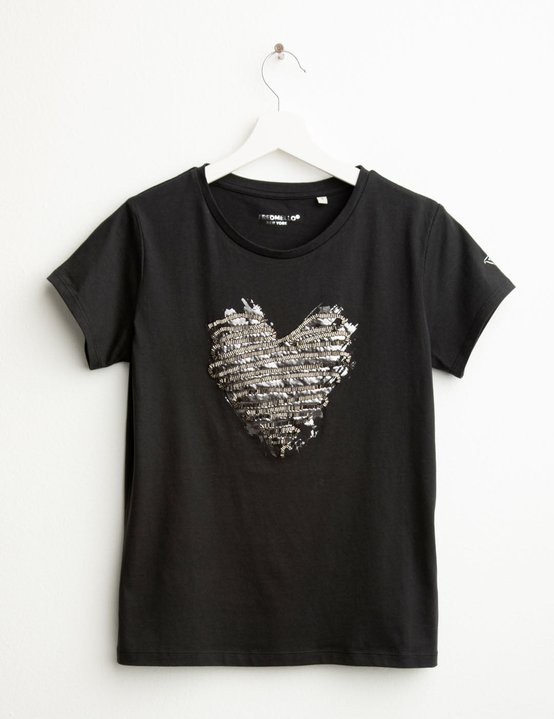 T-shirt con perline ricamate e stampa lamina donna black fw25w15tg cc-a0951 T-shirt con perline ricamate e stampa lamina