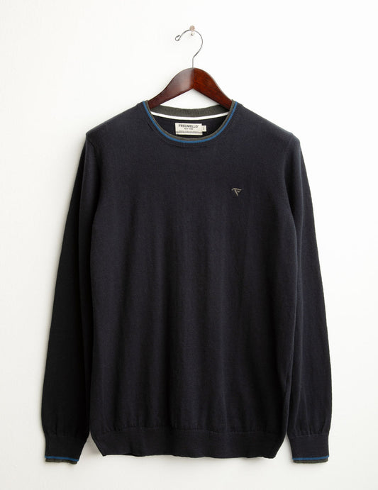 Maglia girocollo con dettagli a contrasto uomo blue fm25w15mg cc-a0601