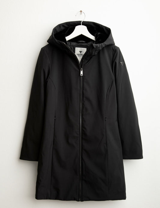 Giubbino lungo in soft shell con interno in pelliccia sintetica donna black fw25w11ku cc-a0951