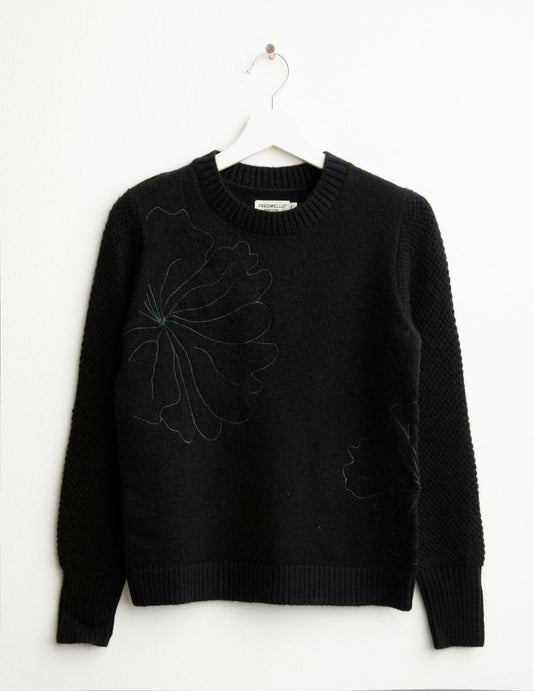 Maglia girocollo floreale ricamata con filo lurex donna black fw25w56mg cc-a0951