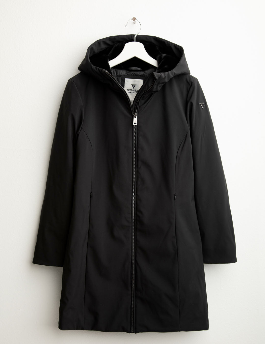 Giubbino lungo in soft shell con interno in pelliccia sintetica donna black fw25w11ku cc-a0951 Giubbino lungo in soft shell con interno in pelliccia sintetica